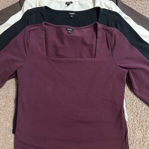 Express Brown, Burgundy, Black, and Cream Square Neck Tops Large